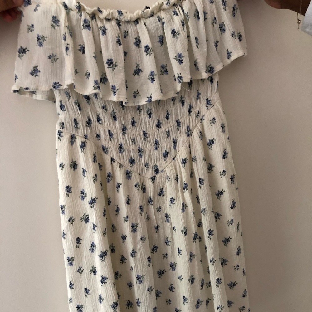 Strapless White with Blue flower dress
